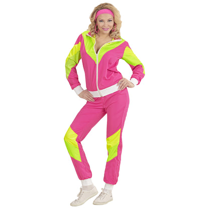 Widmann 80er Jahre Neon Pink-Grün Unisex Trainingsanzug Set – Rückansicht