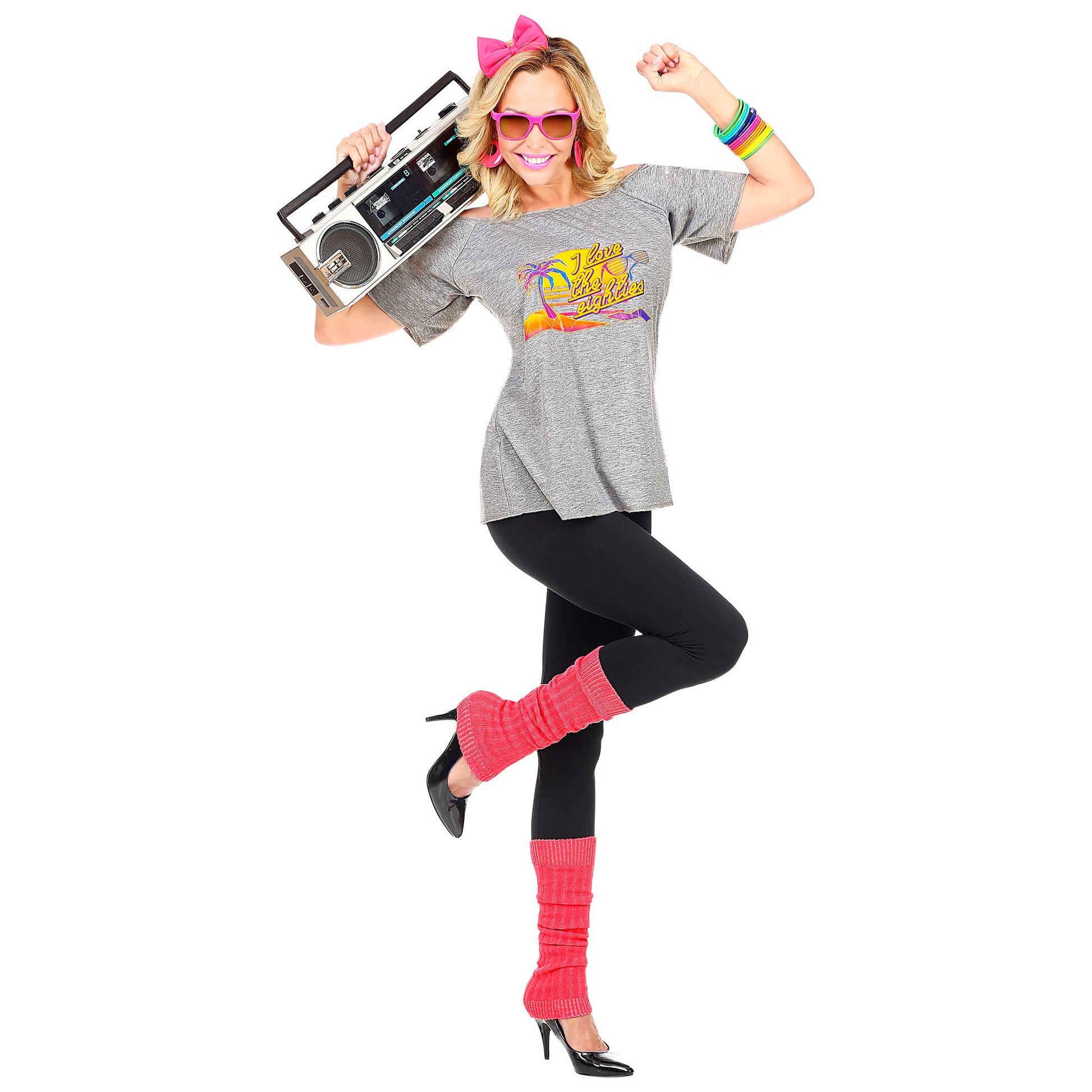 "80s BEACH GIRL" (T-shirt. Haarreif mit Schleife, Stulpen) – Detailansicht