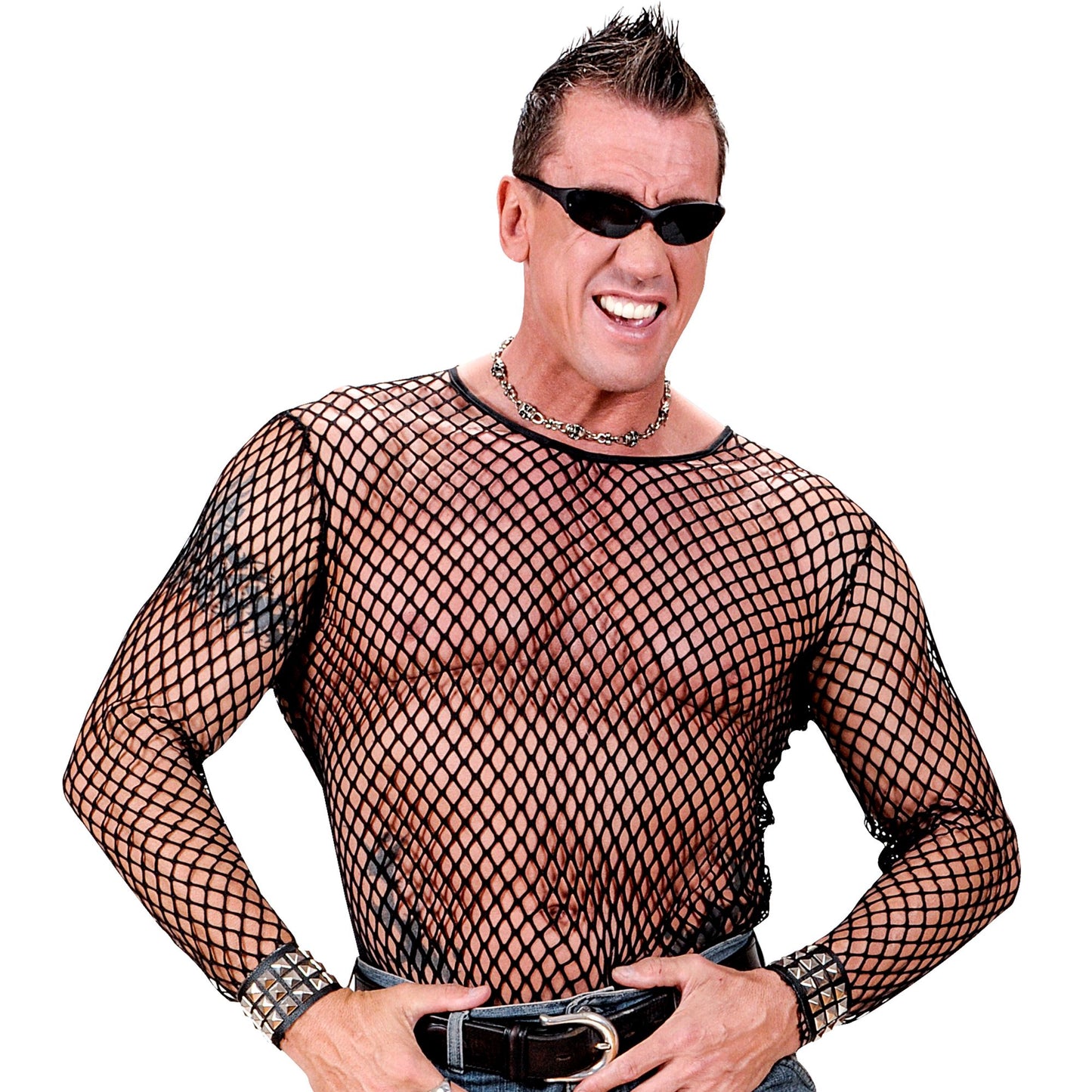 "80s / PUNK / ROCKER" Netzshirt - Schwarz – Vorderansicht