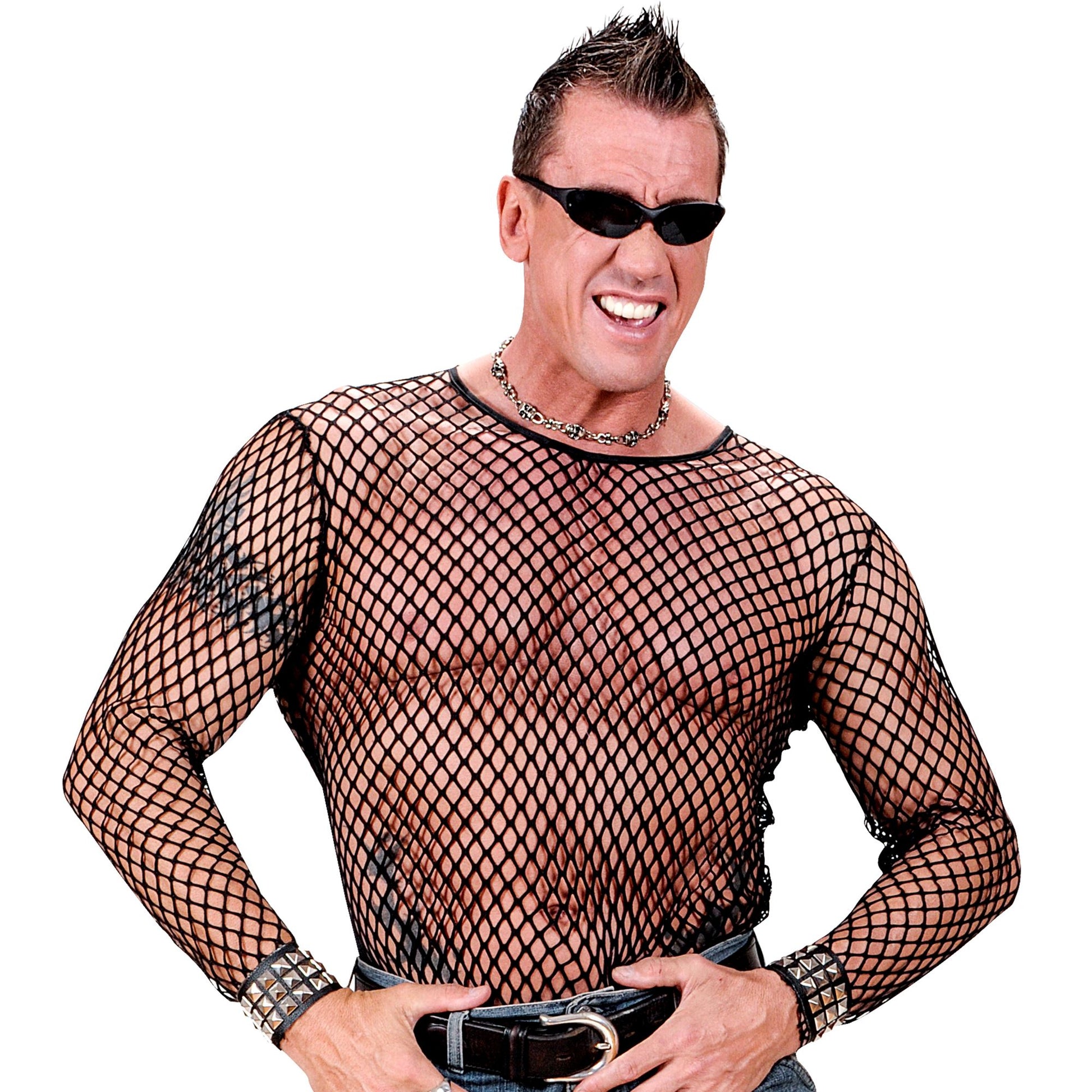 "80s / PUNK / ROCKER" Netzshirt - Schwarz – Vorderansicht
