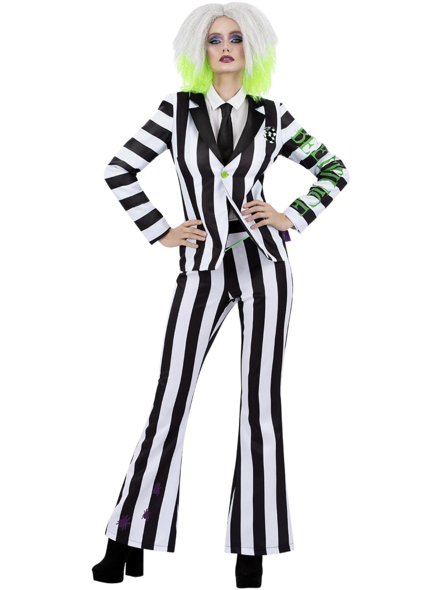Smiffys Beetlejuice Kostüm für Damen mit Jacke Flared Hose und Krawatte – Produktansicht