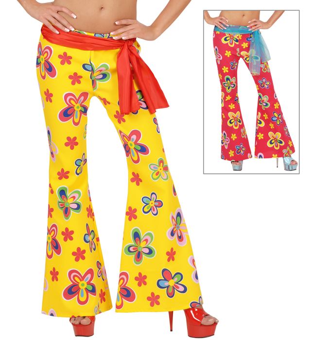 Schlaghose mit buntem Blumenmuster in zwei Farben für Fasnacht und Mottoparty