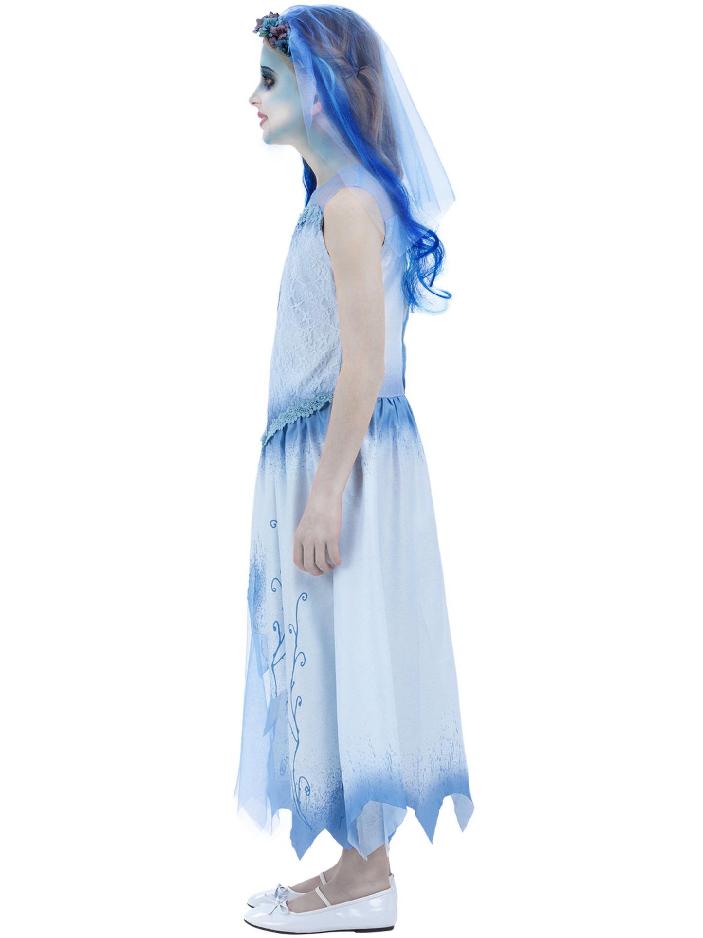 Smiffys Corpse Bride Emily Kostüm für Mädchen in Blau – Seitenansicht
