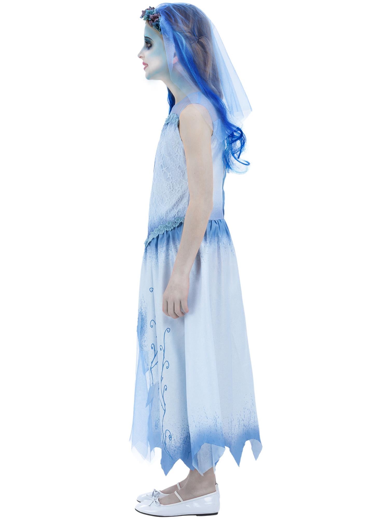 Smiffys Corpse Bride Emily Kostüm für Mädchen in Blau – Seitenansicht