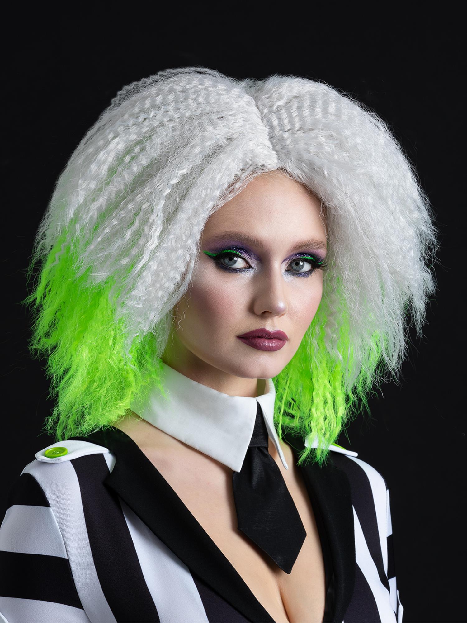Smiffys Beetlejuice Perücke für Damen, weiss, wellig und mittellang