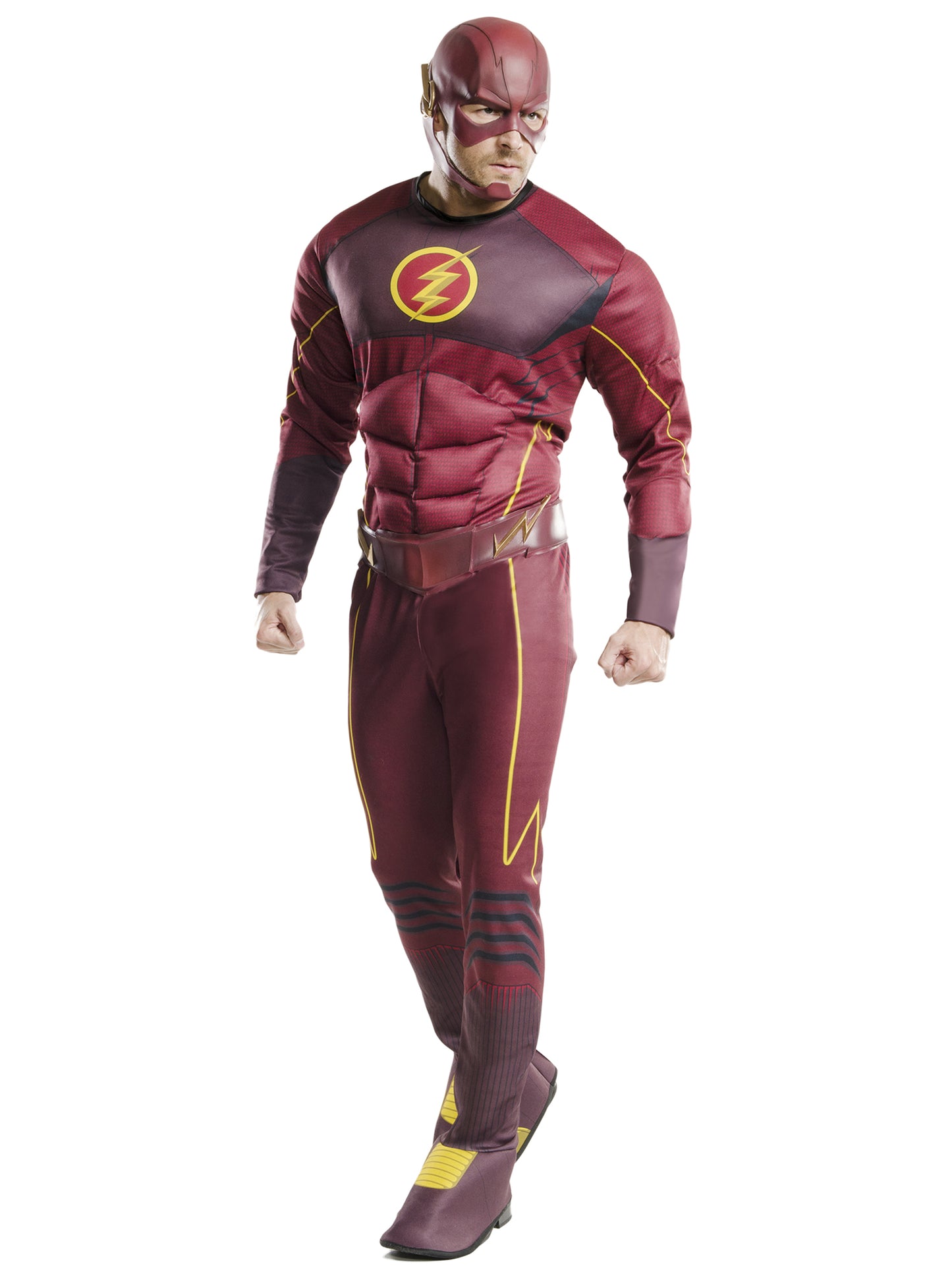 Flash Deluxe Kostüm für Herren von Rubies mit gepolstertem Overall und Kopfteil