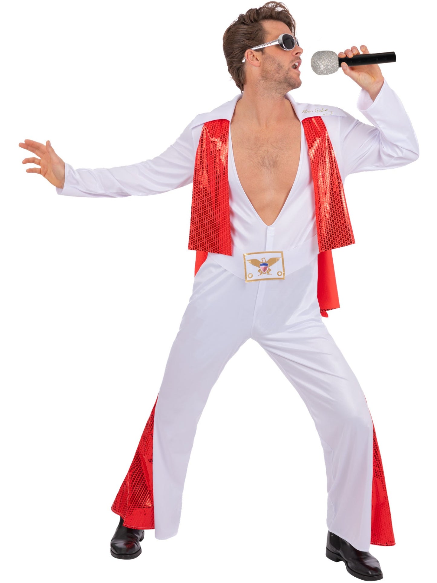 Smiffys Elvis Jumpsuit mit Umhang in Weiss für Herren – Produktansicht