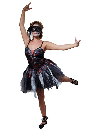 Rubies Dead Ballerina Kostüm für Damen in Schwarz mit Kleid und Maske – Produktansicht