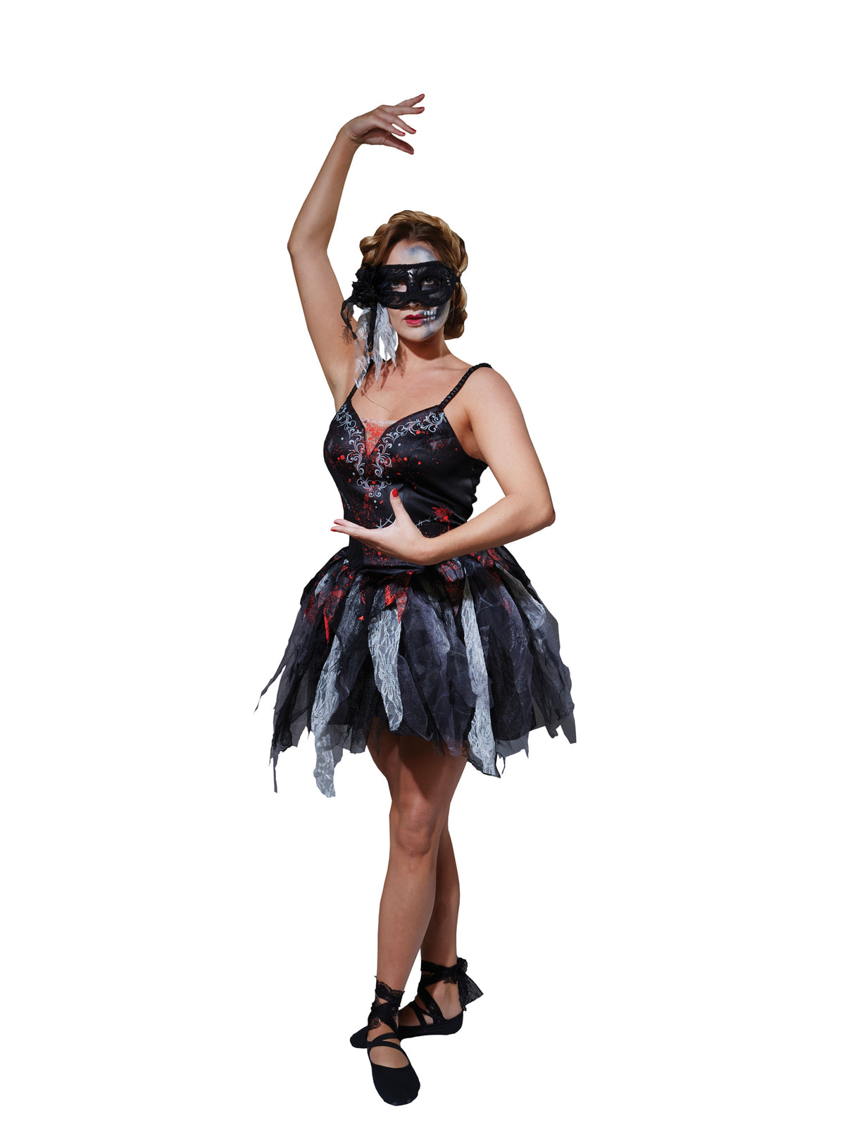 Rubies Dead Ballerina Kostüm für Damen in Schwarz mit Kleid und Maske – Detailansicht