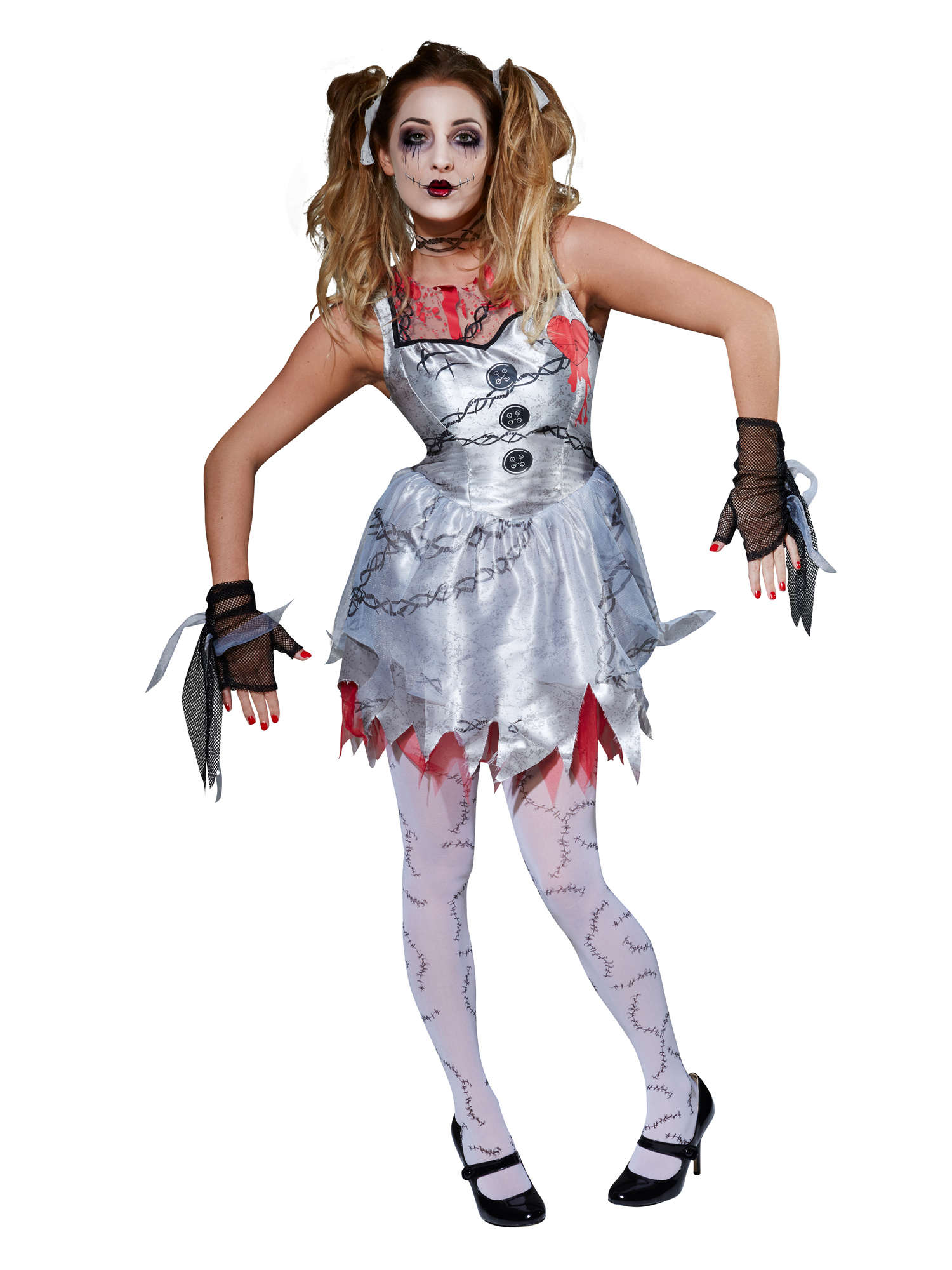 Rubies Dead Doll Kostüm für Damen mit Kleid, Glovelettes und Choker – Produktansicht