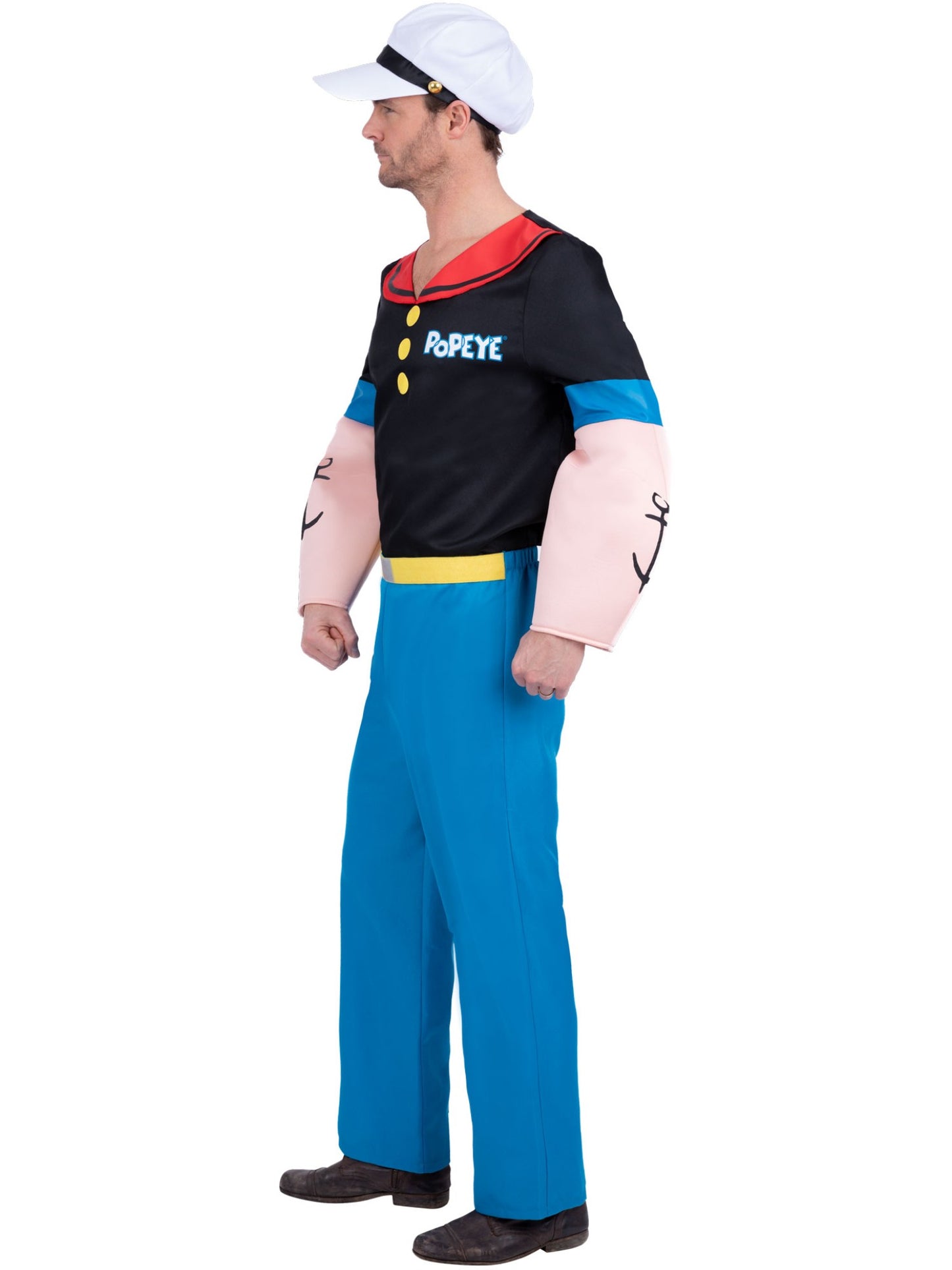 Smiffys Popeye Kostüm für Herren mit Muskelshirt, Hose und Hut – Seitenansicht