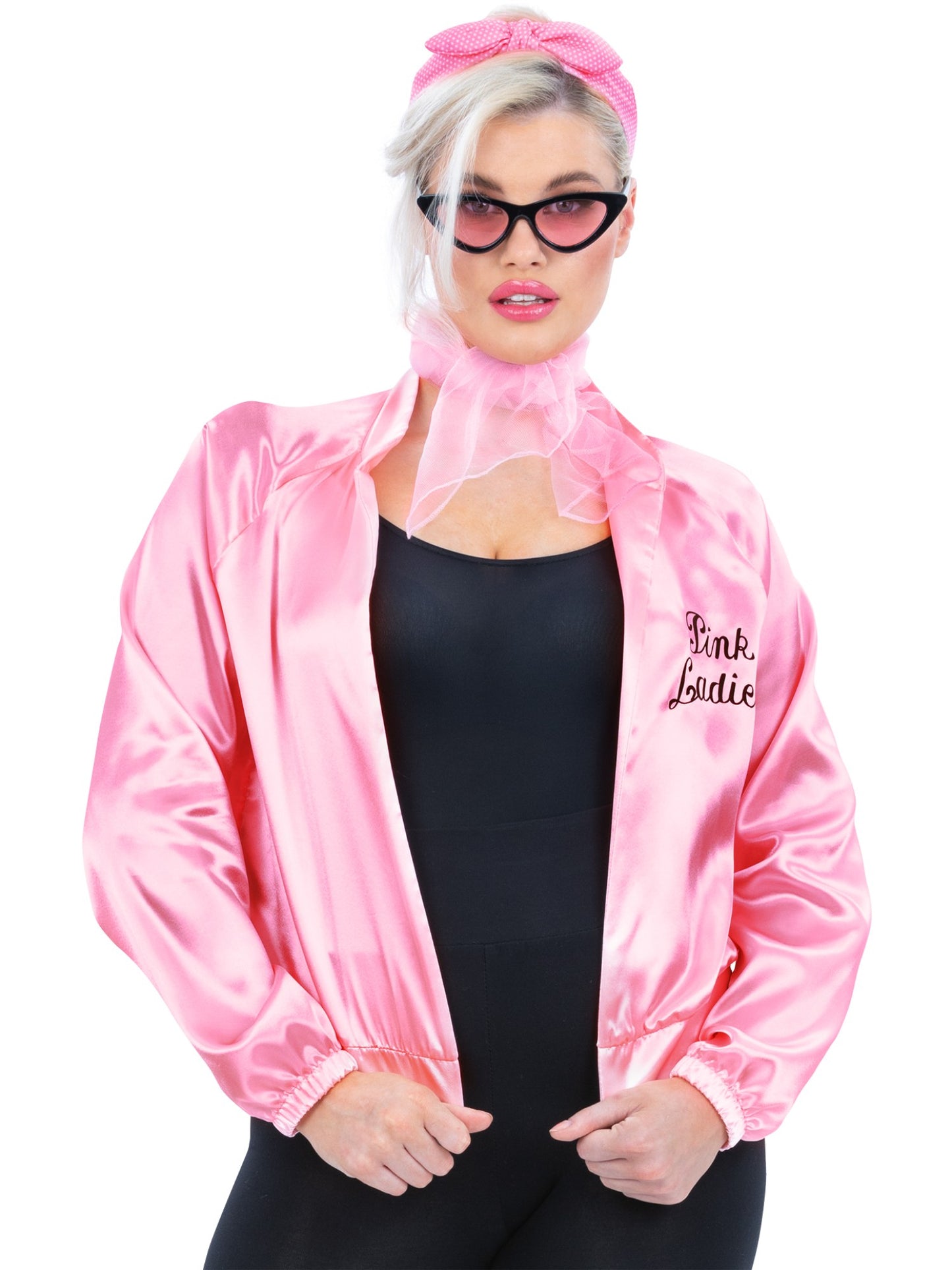 Smiffys Grease Pink Ladies Jacke mit Accessoires für Damen – Produktansicht