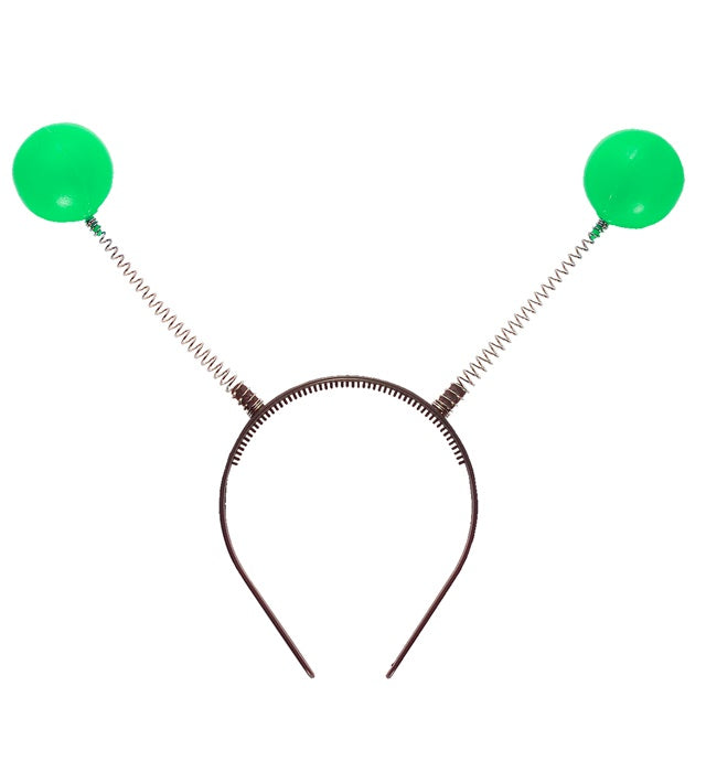 Grüner Haarreif mit zwei flexiblen Antennen für Fasnacht