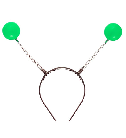 Grüner Haarreif mit zwei flexiblen Antennen für Fasnacht