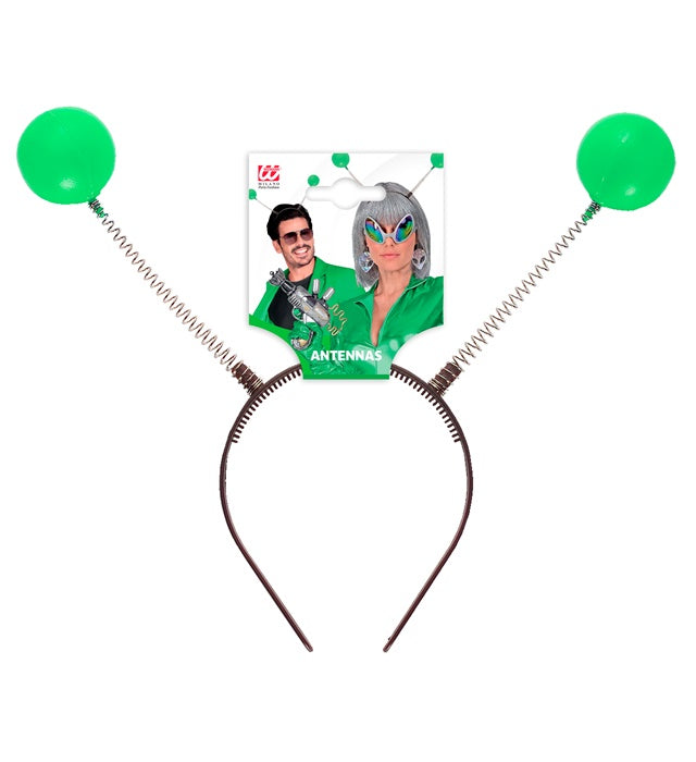 Grüner Haarreif mit zwei flexiblen Antennen für Fasnacht