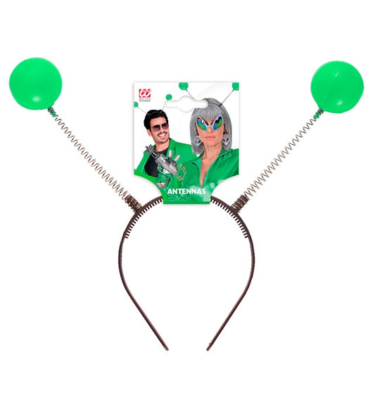 Grüner Haarreif mit zwei flexiblen Antennen für Fasnacht