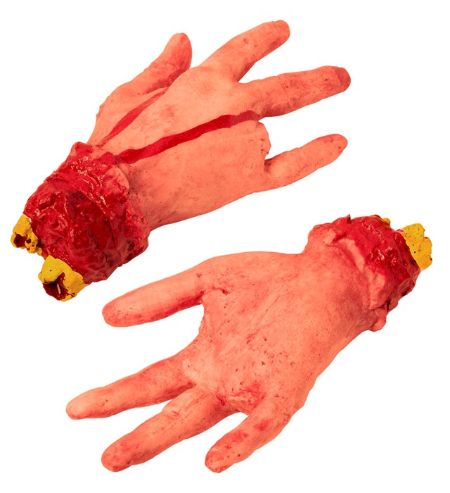 Lebensgroße abgehackte Hand mit abgetrenntem Finger als Halloween Dekoration
