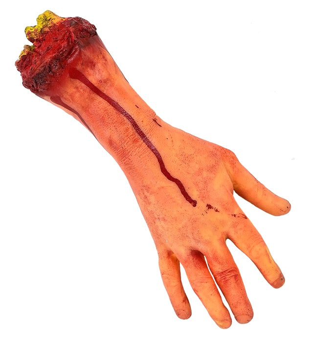 Lebensgroße abgehackte Hand aus Kunststoff in 32 cm Länge als Halloween-Deko