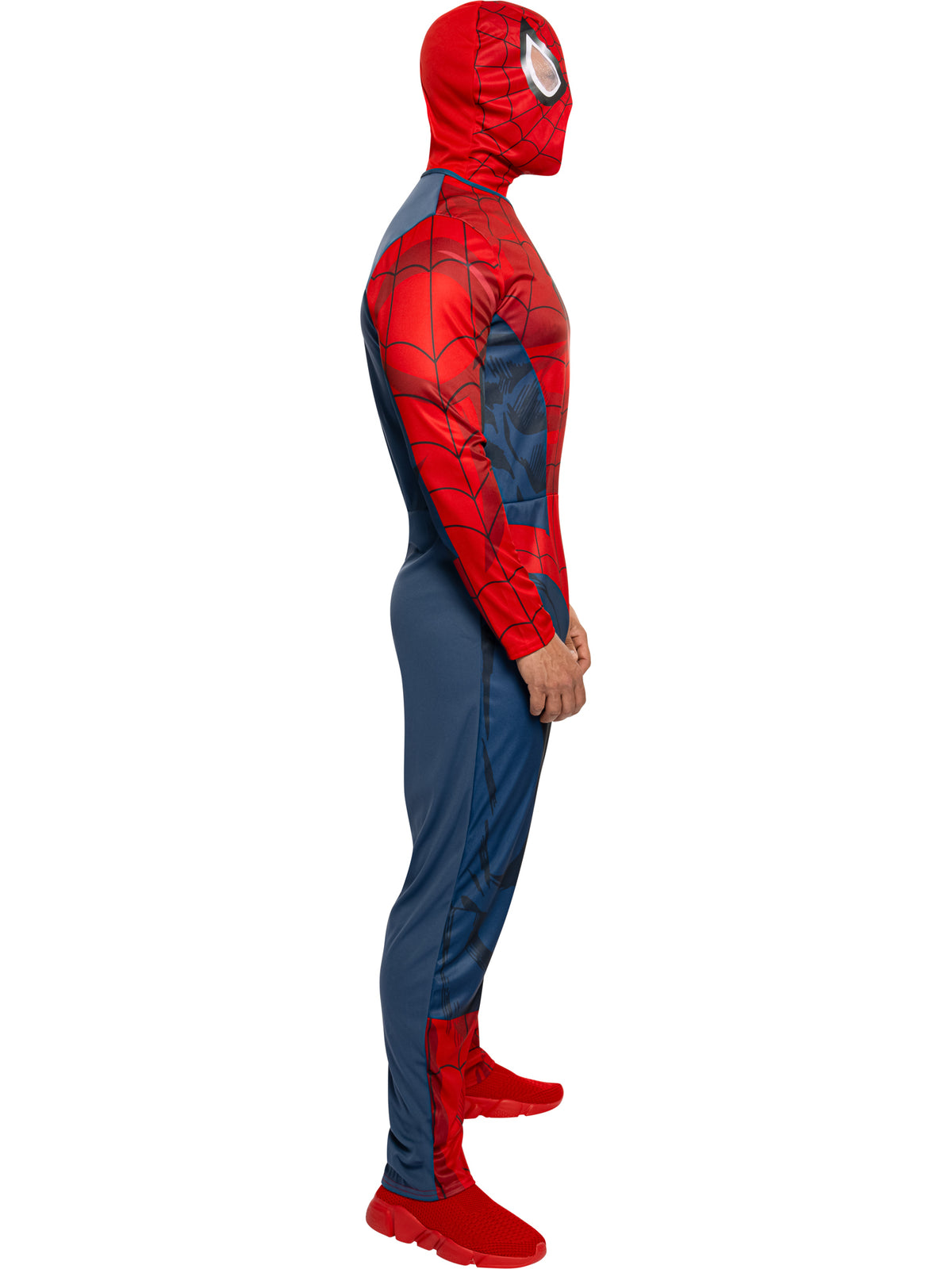 Rubies Spider-Man Kostüm für Herren mit bedrucktem Overall und Snood – Seitenansicht