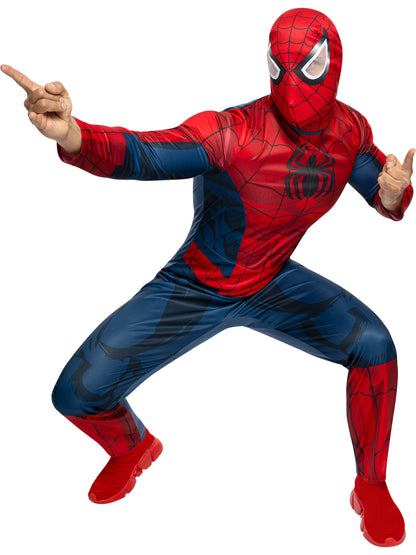 Rubies Spider-Man Kostüm für Herren mit bedrucktem Overall und Snood – Rückansicht