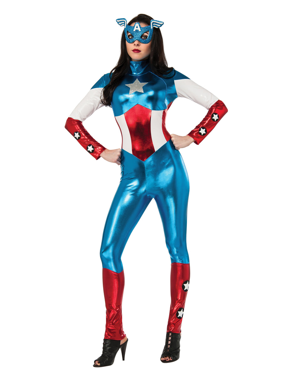 Rubies American Dream Kostüm für Damen mit Catsuit und glitzernder Augenmaske