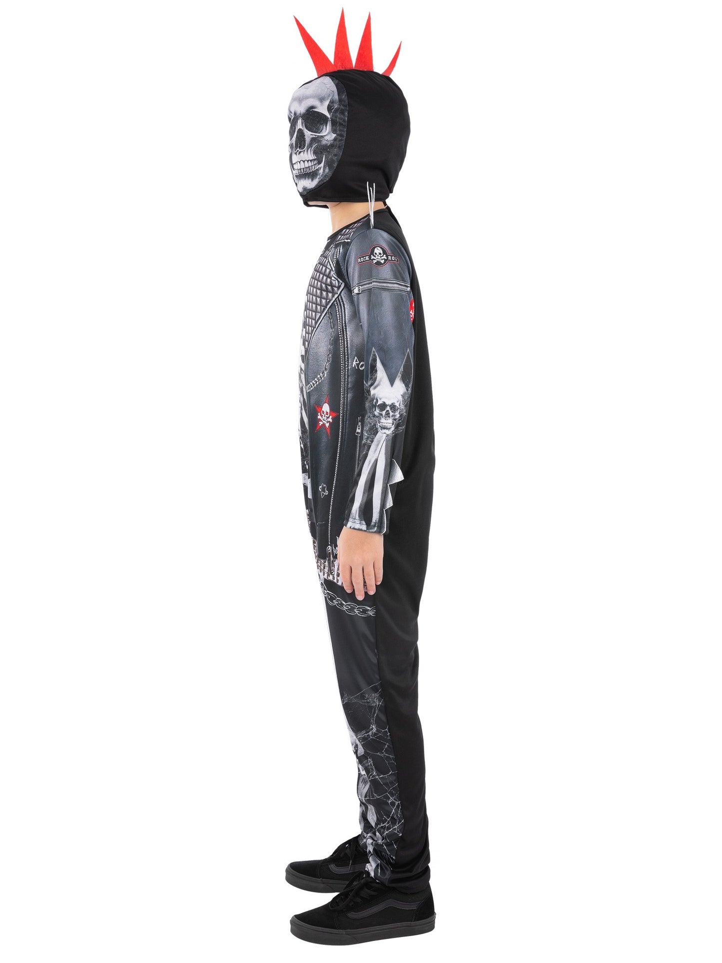 Smiffys Punk-Skeleton-Kostüm für Jungen mit Kapuzenmaske – Seitenansicht