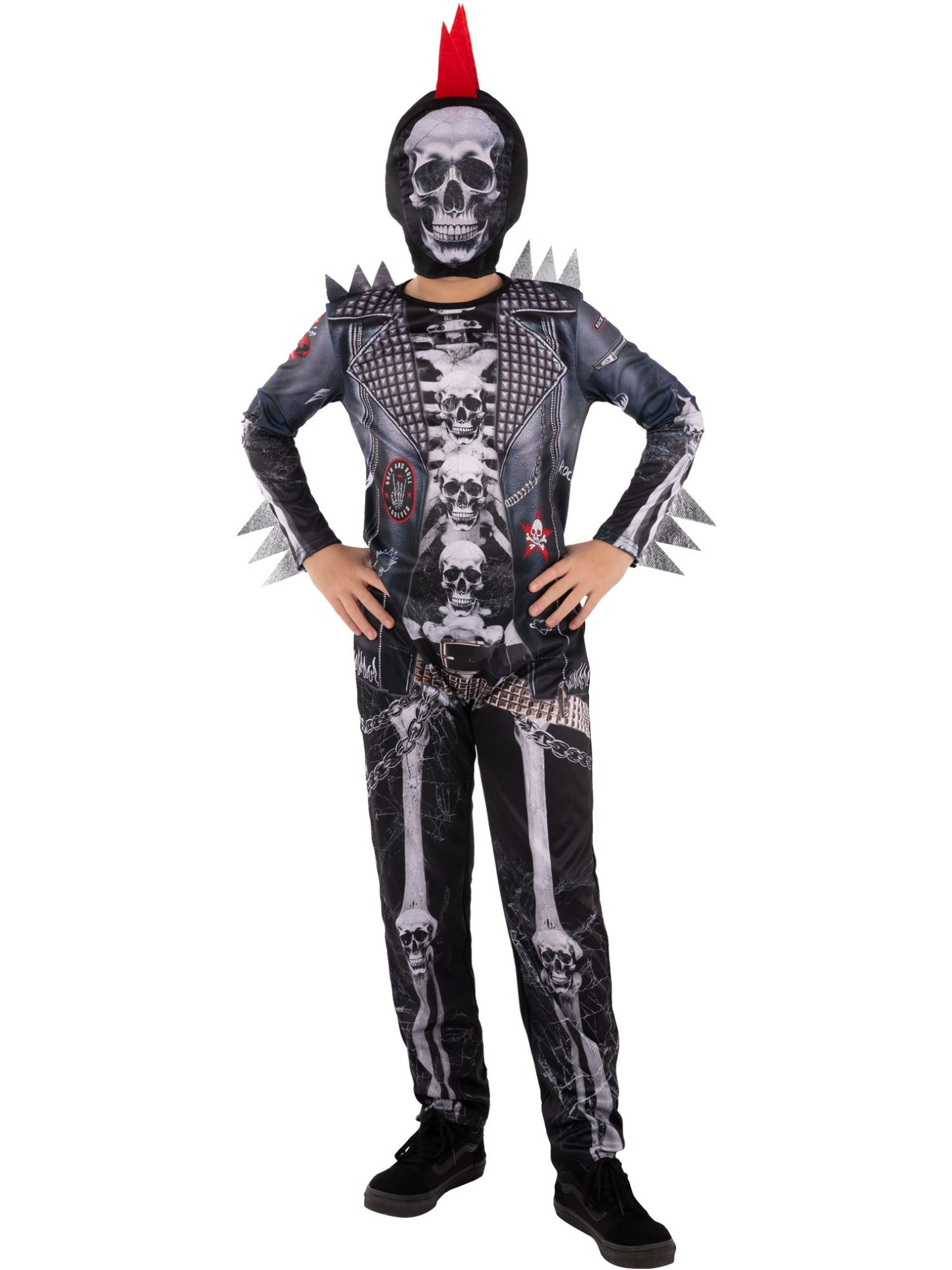 Smiffys Punk-Skeleton-Kostüm für Jungen mit Kapuzenmaske – Produktansicht
