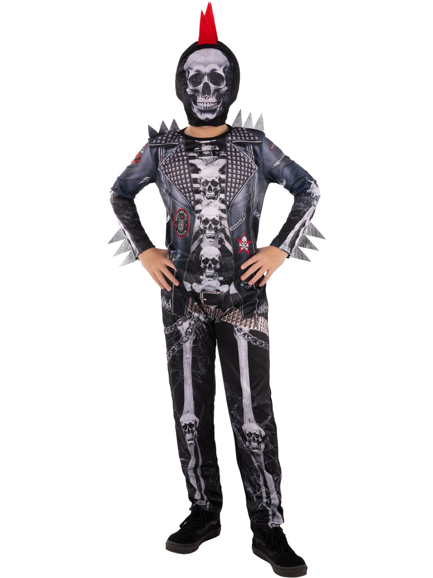 Smiffys Punk-Skeleton-Kostüm für Jungen mit Kapuzenmaske – Produktansicht