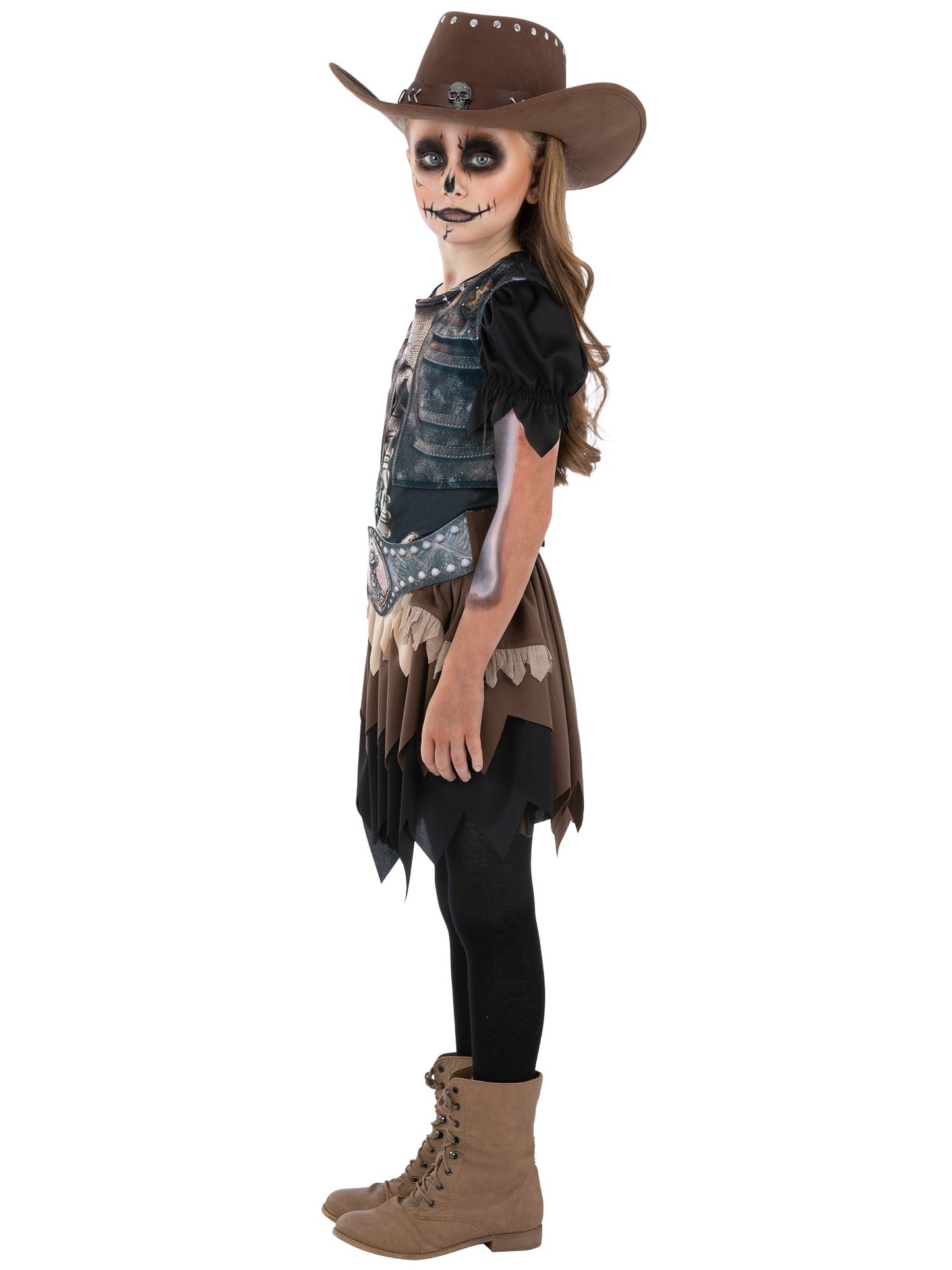 Smiffys Skeleton Cowgirl Kostüm für Mädchen in Schwarz – Seitenansicht