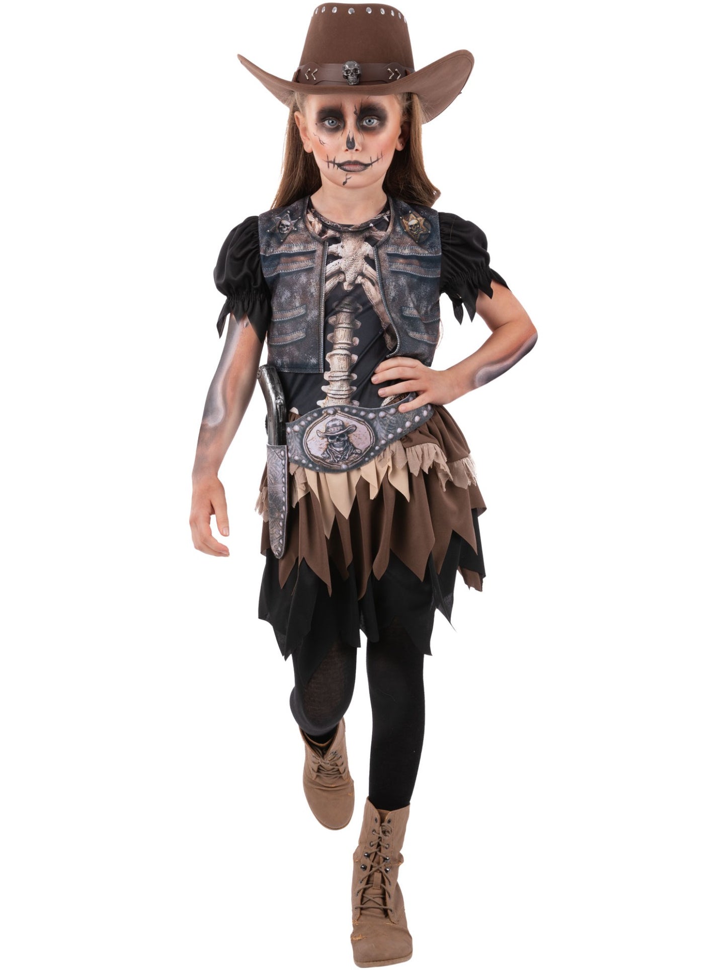 Smiffys Skeleton Cowgirl Kostüm für Mädchen in Schwarz – Produktansicht