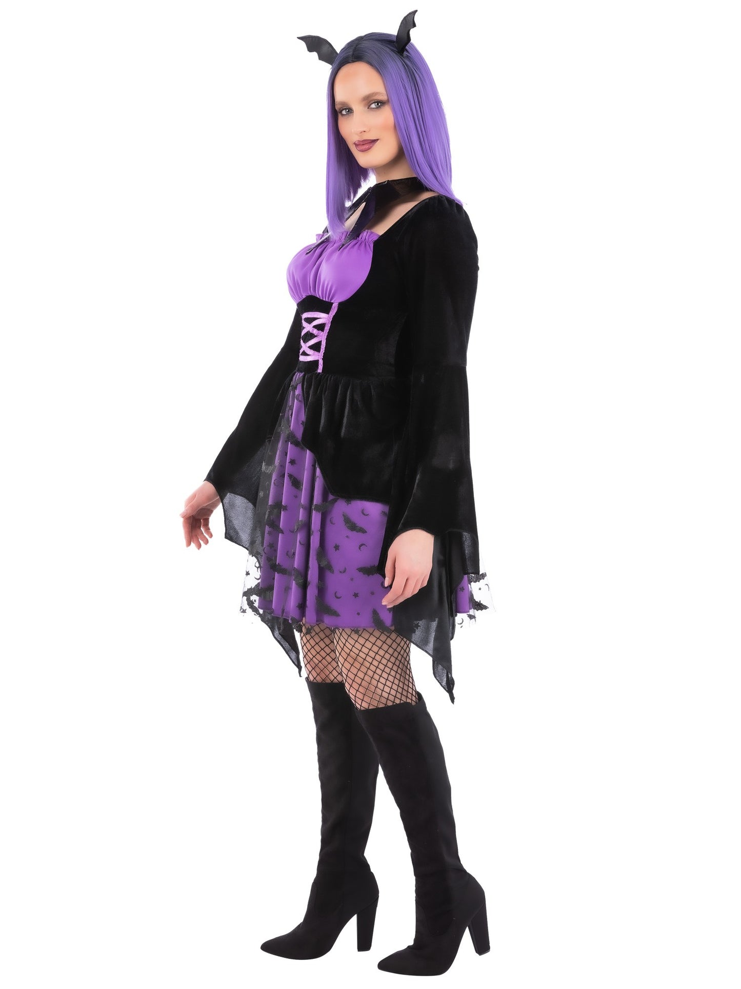 Smiffys Vampiress Bat Cosplay-Kostüm für Damen in Schwarz – Seitenansicht