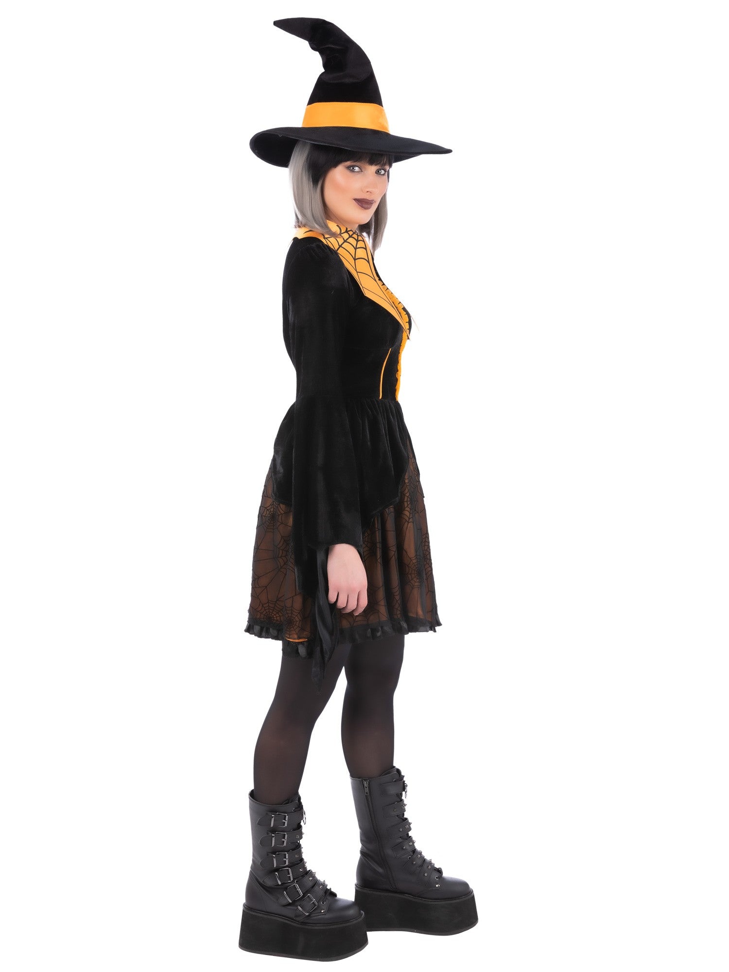 Smiffys Spider Witch Kostüm für Damen in Schwarz mit Kleid und Hut – Seitenansicht