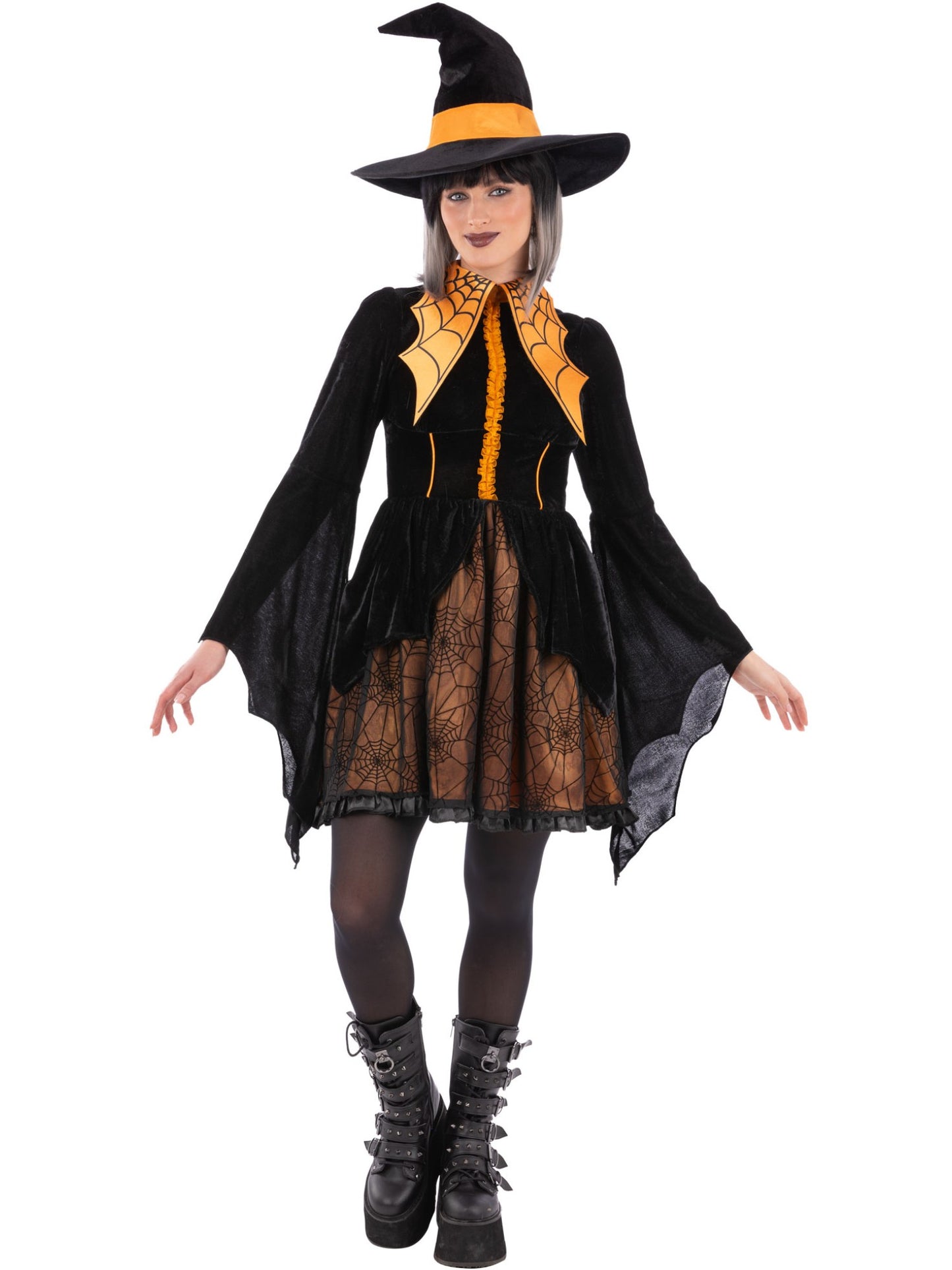 Smiffys Spider Witch Kostüm für Damen in Schwarz mit Kleid und Hut – Produktansicht