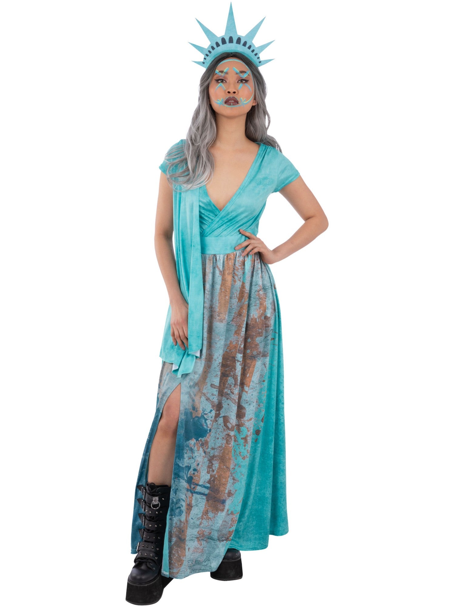 Smiffys Liberty Death Kostüm für Damen in Blau mit Kleid und Headpiece – Produktansicht