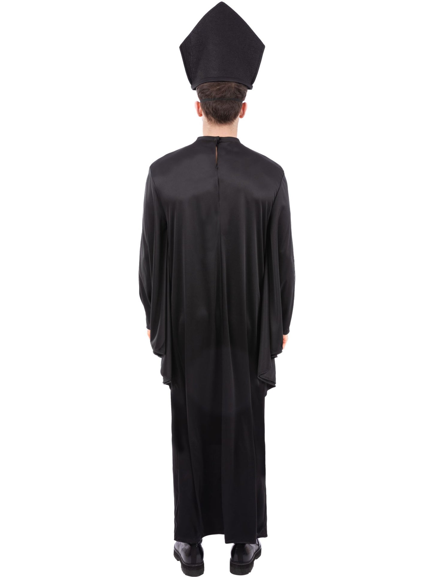 Smiffys Cardinal Sin Kostüm für Herren in Schwarz mit Robe und Hut mit Maske – Detailansicht
