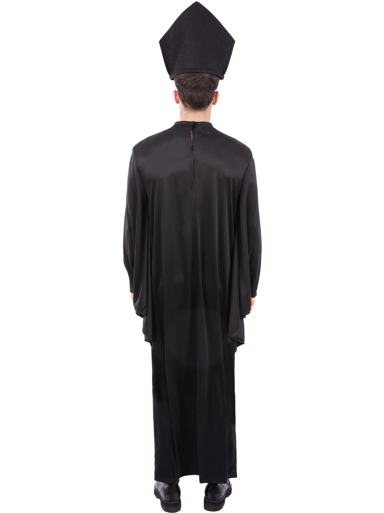 Smiffys Cardinal Sin Kostüm für Herren in Schwarz mit Robe und Hut mit Maske – Detailansicht