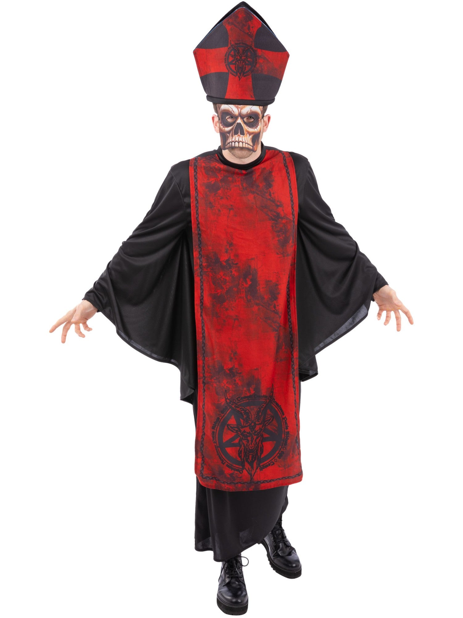 Smiffys Cardinal Sin Kostüm für Herren in Schwarz mit Robe und Hut mit Maske – Produktansicht