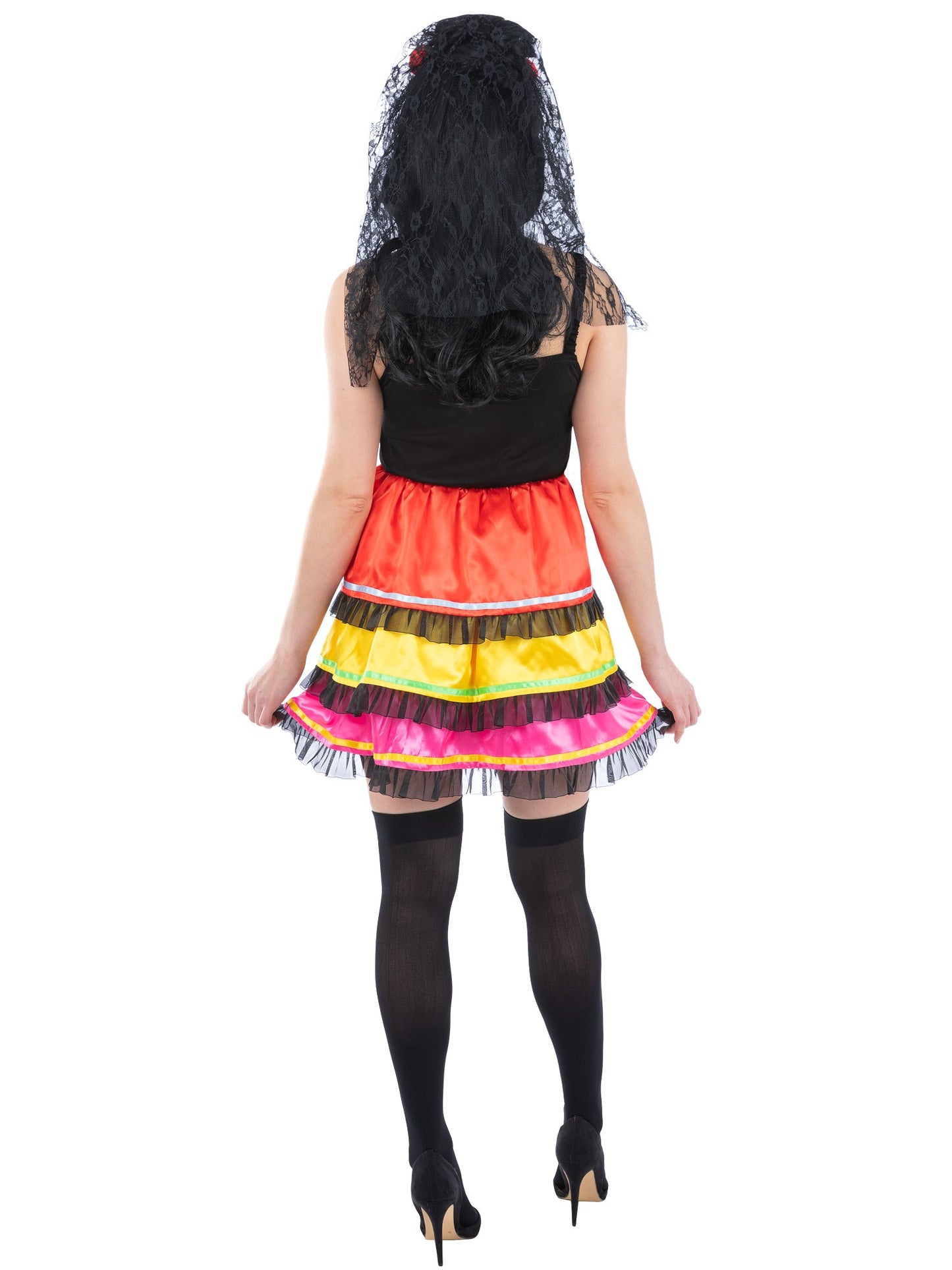 Smiffys Day of the Dead Fiesta Kostüm für Damen mit Kleid und Rosen-Haarband – Detailansicht