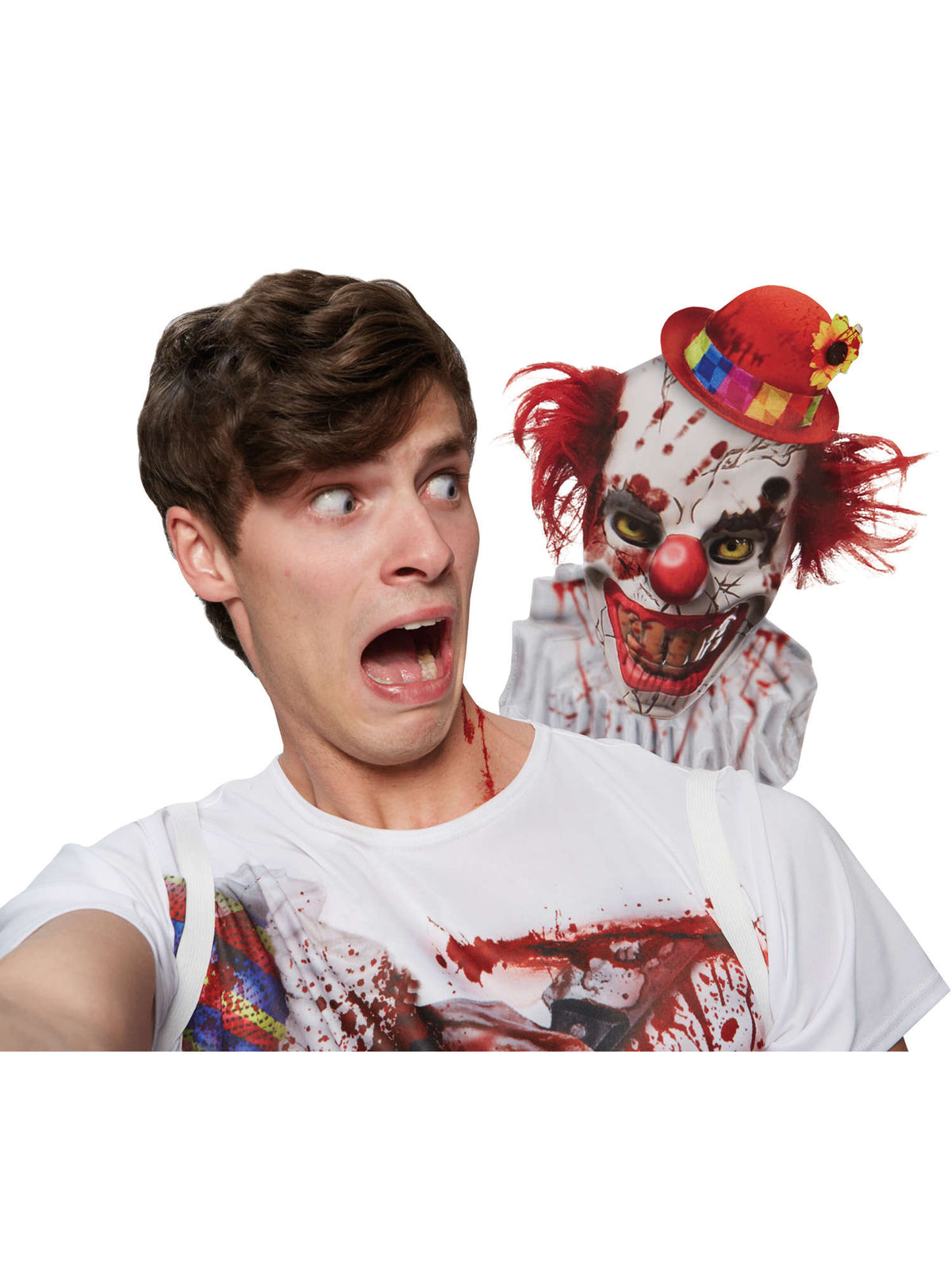 Rubies CLOWN SELFIE SHOCKER Clownkostüm für Herren mit Shirt und Papp-Requisite – Detailansicht