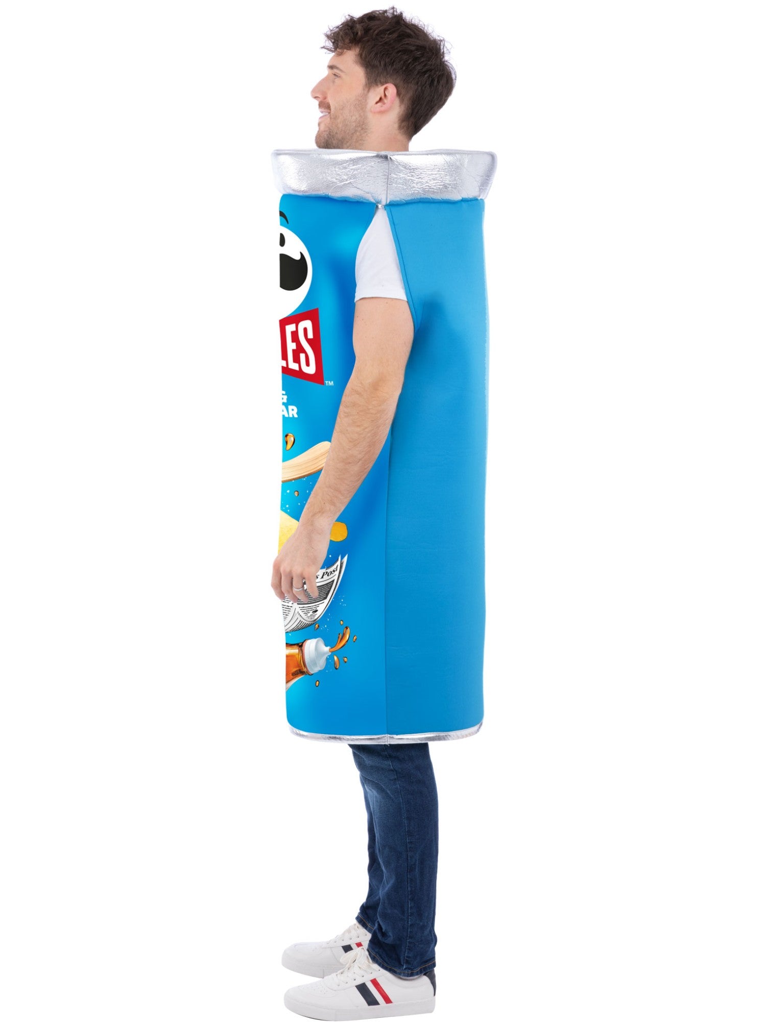 Smiffys Pringles Salt & Vinegar Dosenkostüm blaues Tabard für Erwachsene – Seitenansicht