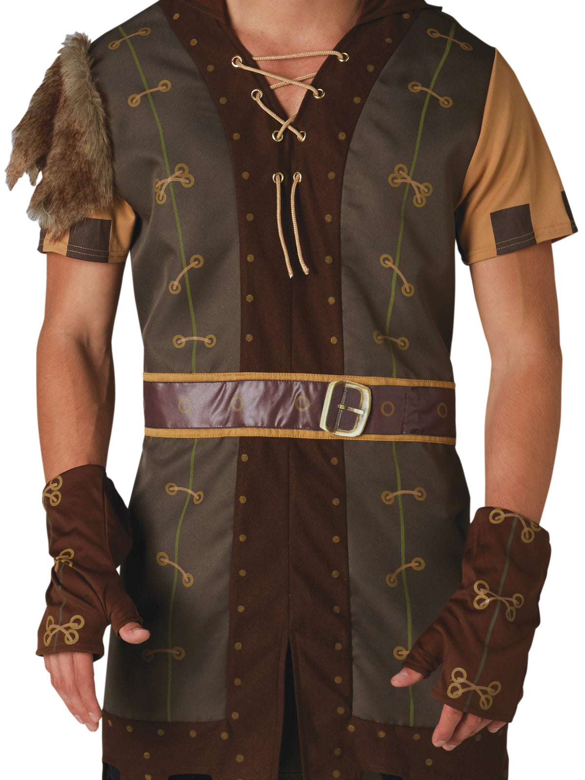 Rubies Robin-Hood-Kostüm für Herren mit Kapuzentunika und Gauntlets – Detailansicht
