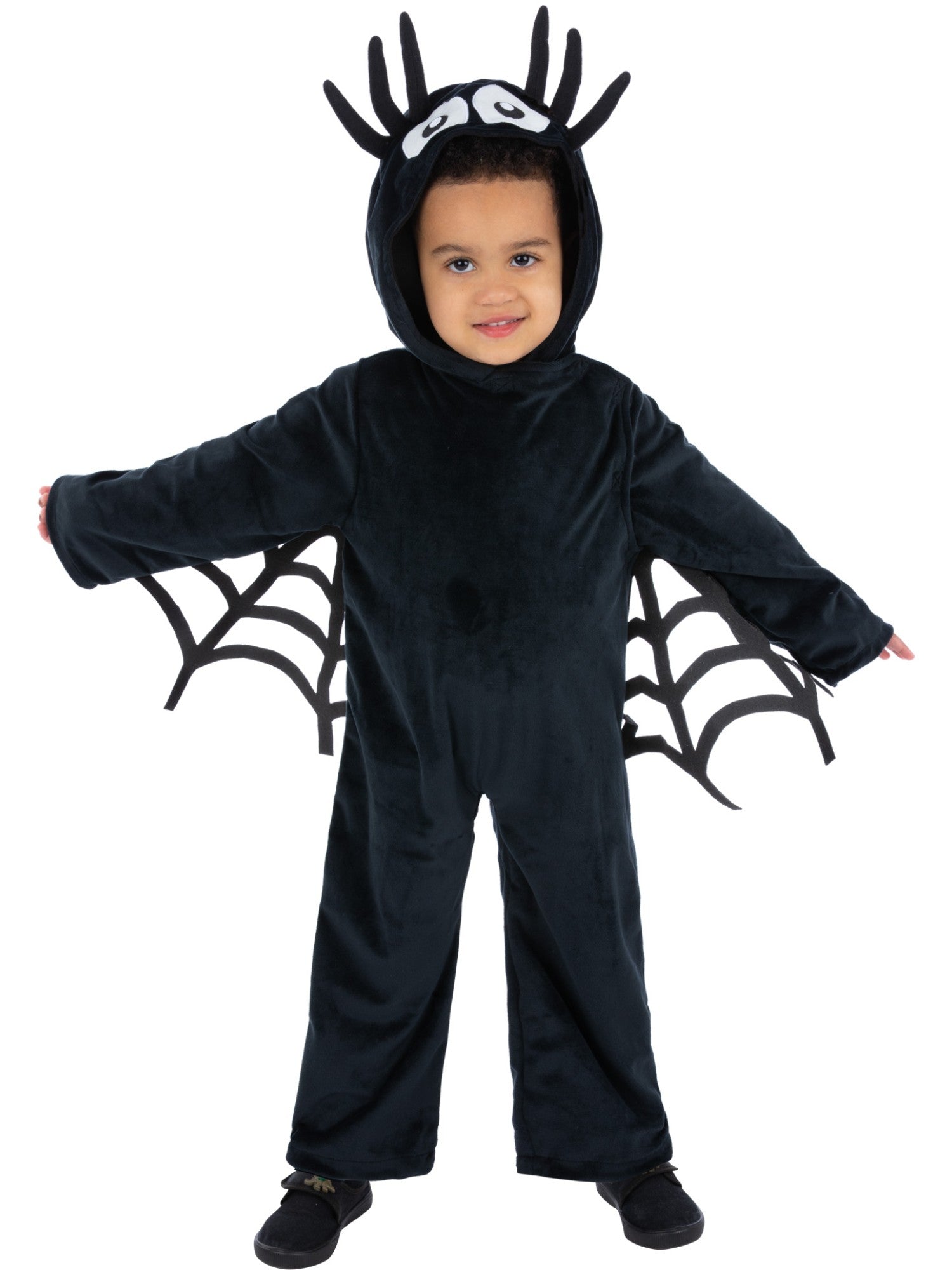 Smiffys Spider Kostüm für Kleinkinder in Schwarz mit Kapuzen-Overall und Web Wings