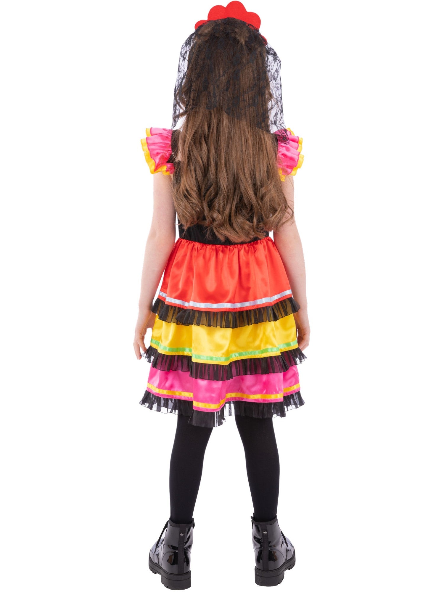 Smiffys Skeleton Day of the Dead Kostüm für Mädchen mit Kleid und Rosen-Haarband – Detailansicht