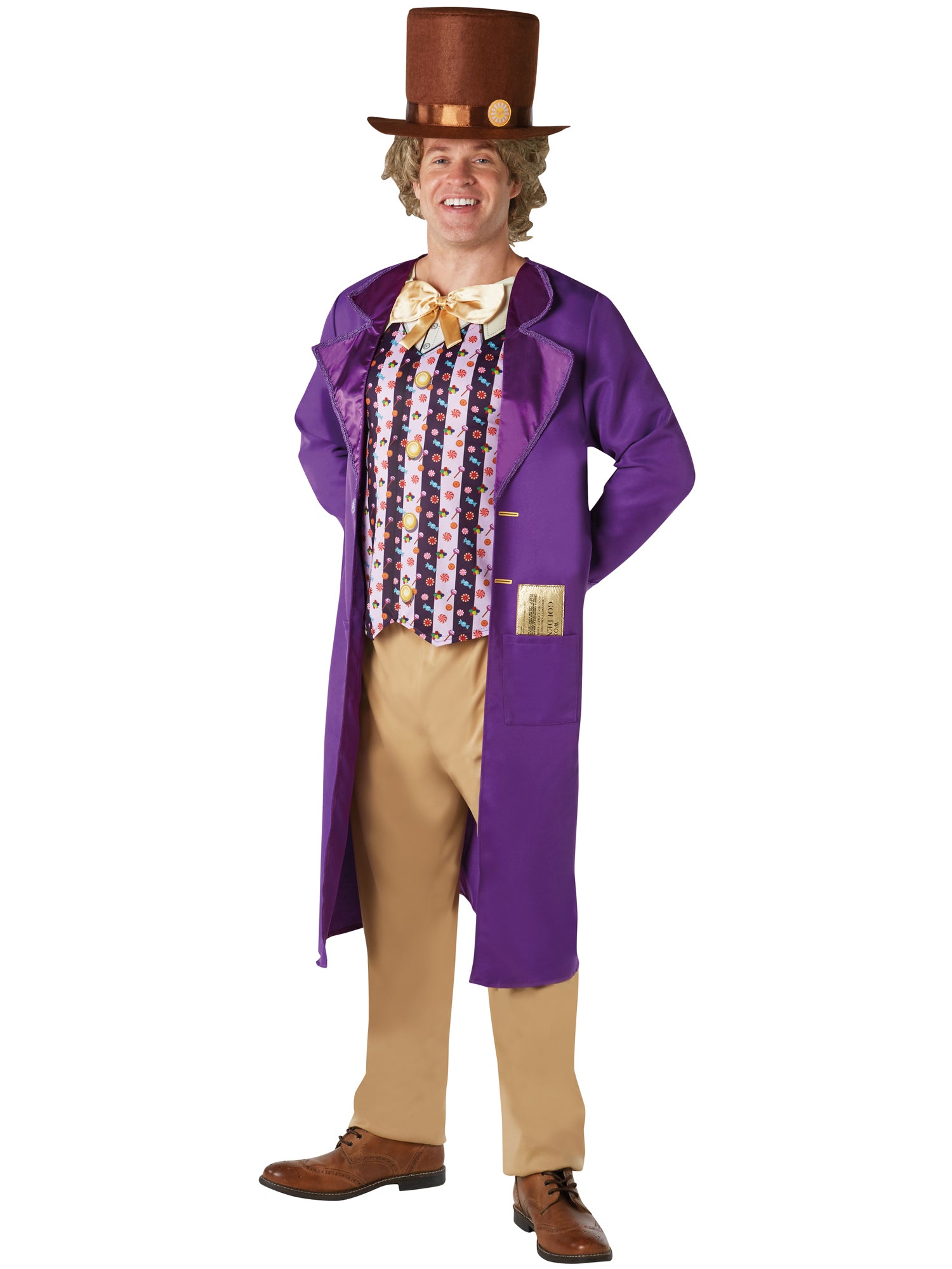 Rubies Willy Wonka Kostüm für Herren mit Jacke, Weste, Fliege und Hut – Produktansicht