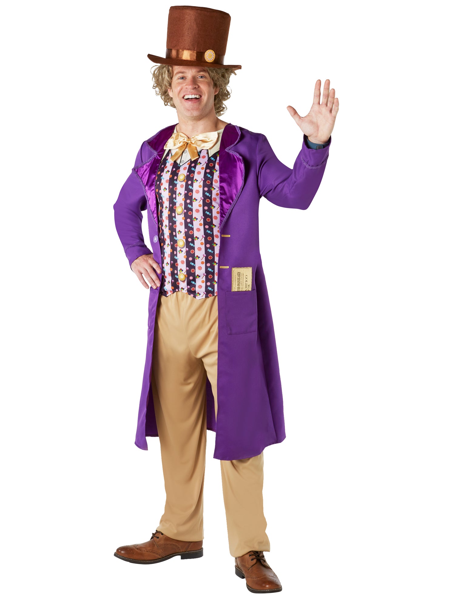 Rubies Willy Wonka Kostüm für Herren mit Jacke, Weste, Fliege und Hut – Detailansicht