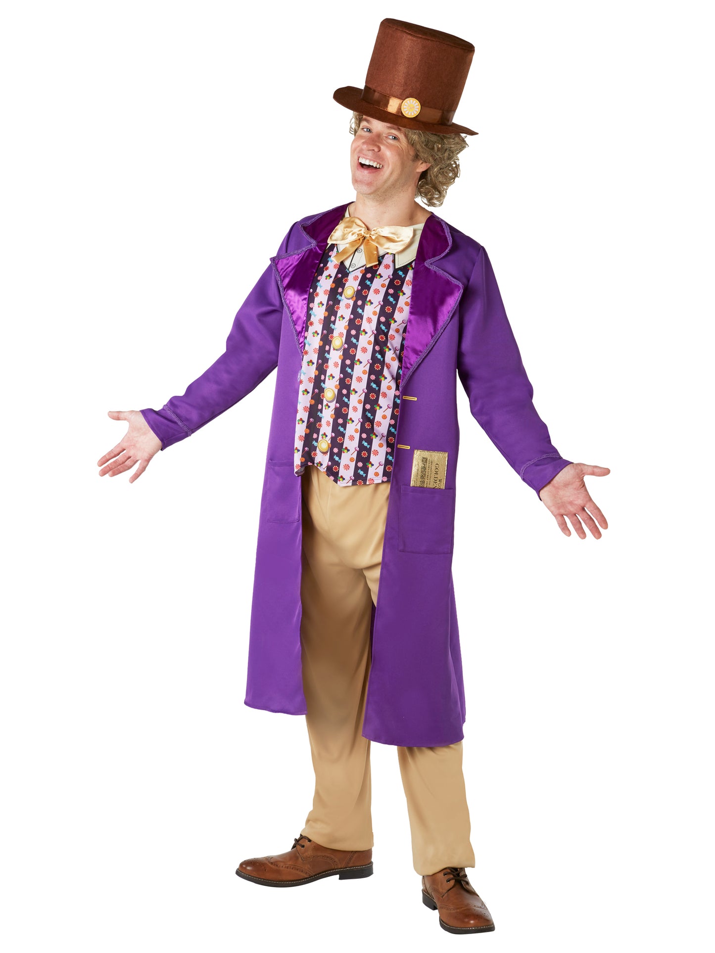 Rubies Willy Wonka Kostüm für Herren mit Jacke, Weste, Fliege und Hut – Seitenansicht