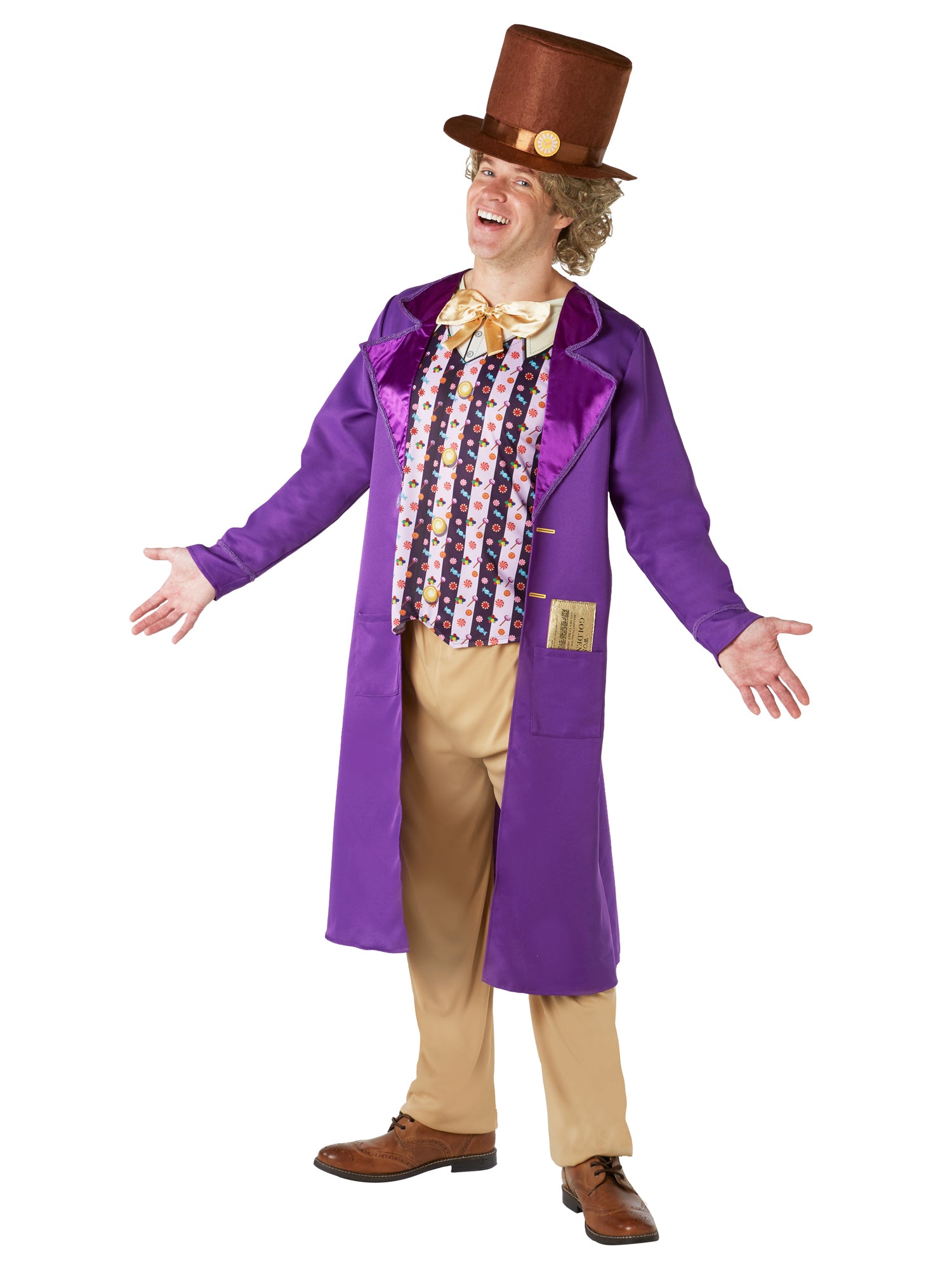 Rubies Willy Wonka Kostüm für Herren mit Jacke, Weste, Fliege und Hut – Seitenansicht