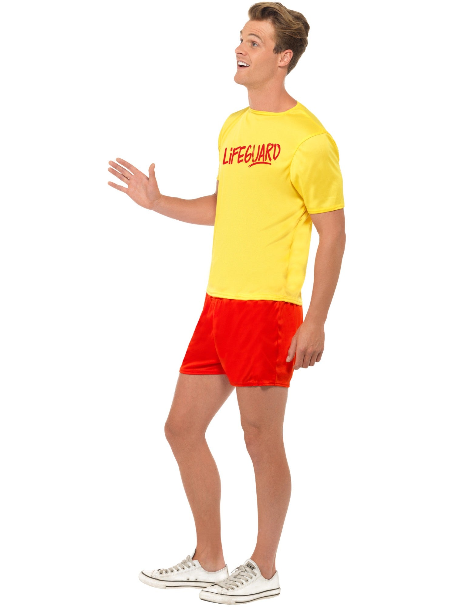 Smiffys Lifeguard-Kostüm gelb für Herren mit T-Shirt und Shorts – Seitenansicht