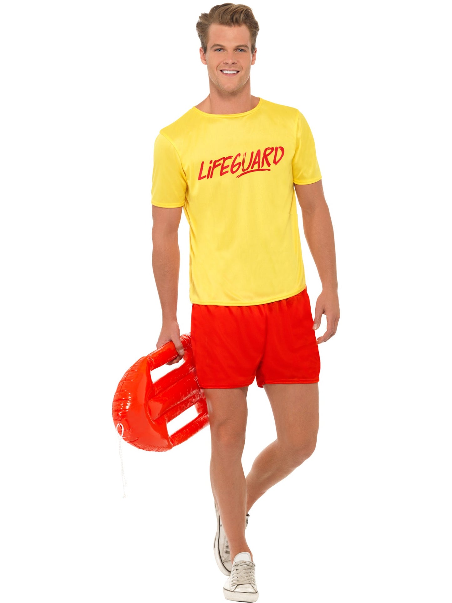 Smiffys Lifeguard-Kostüm gelb für Herren mit T-Shirt und Shorts – Produktansicht