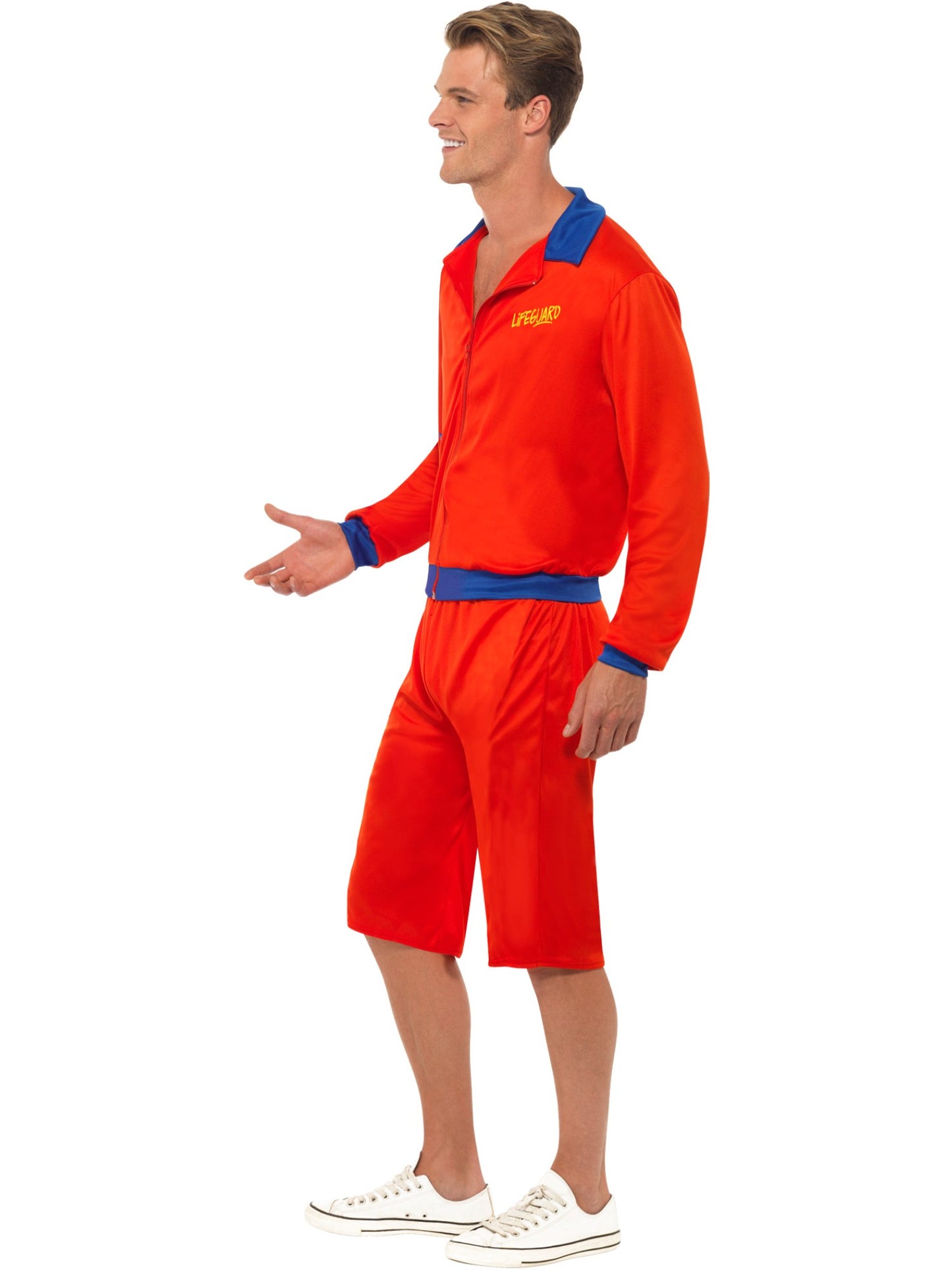 Smiffys Lifeguard-Kostüm für Herren in Blau mit Jacke und langen Shorts – Seitenansicht